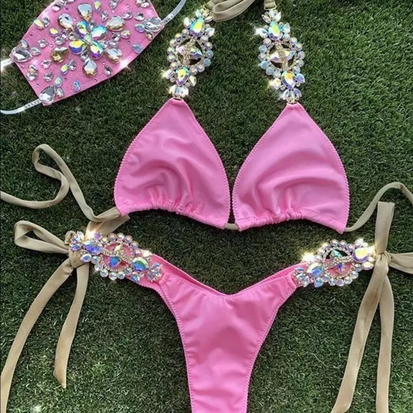 NEW IFBB Custom Bling Bikini Modeled Small Pink - Picture 6 of 8